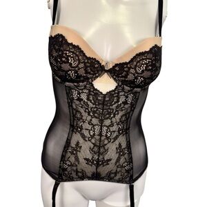 Victoria's Secret Black Lace Bustier Corset and Garters Black and Beige Sexy